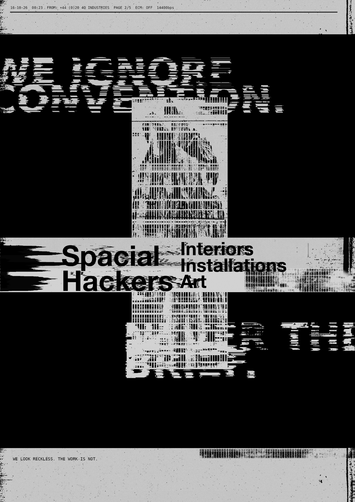 Distressed fax page: Our work is difficult to define.